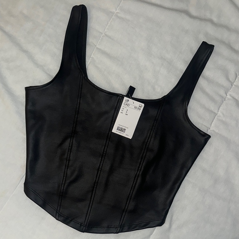Black Women's Faux Leather Top